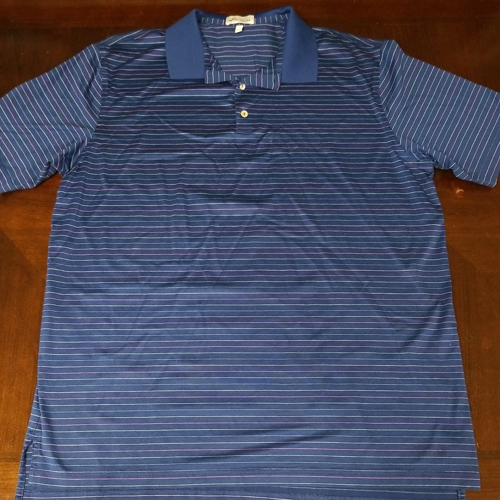 Peter Millar Mens Blue Multicolors Strip Golf Polo Shirt XL 100% Cotton